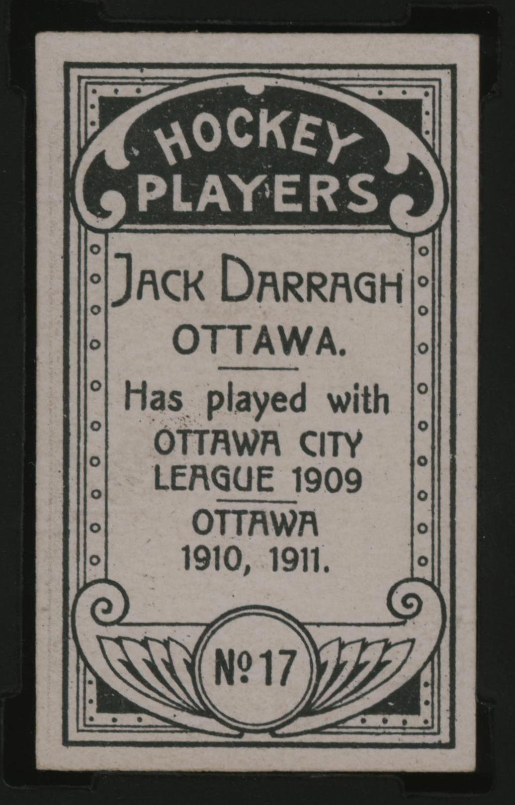 1911-1912 C55 Imperial Tobacco Hockey #17 Jack Darragh - Issued Back