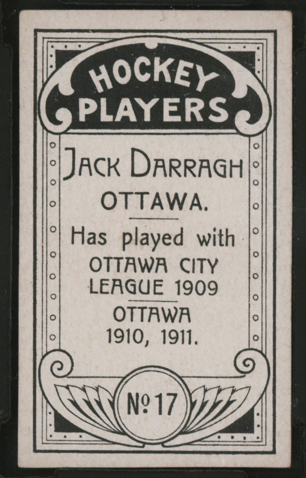 1911-1912 C55 Imperial Tobacco Hockey #17 Jack Darragh - Proof Back