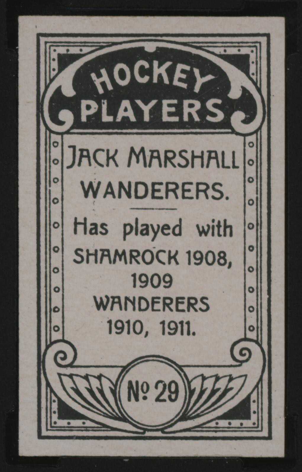 1911-1912 C55 Imperial Tobacco Hockey #29 Jack Marshall - Issued Back