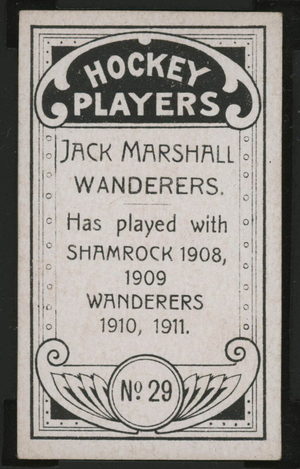 1911-1912 C55 Imperial Tobacco Hockey #29 Jack Marshall - Proof Back