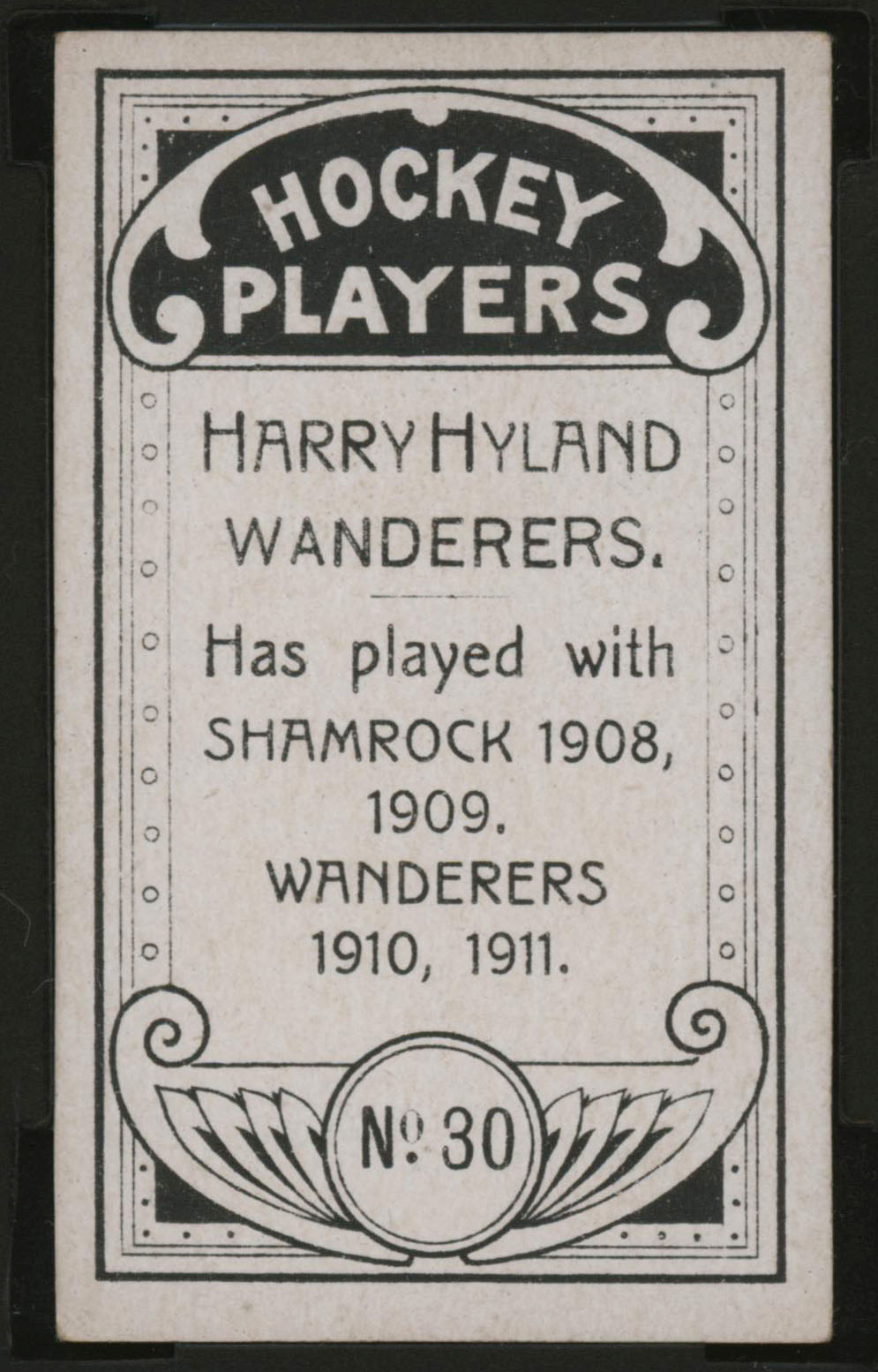 1911-1912 C55 Imperial Tobacco Hockey #30 Harry Hyland - Proof Back