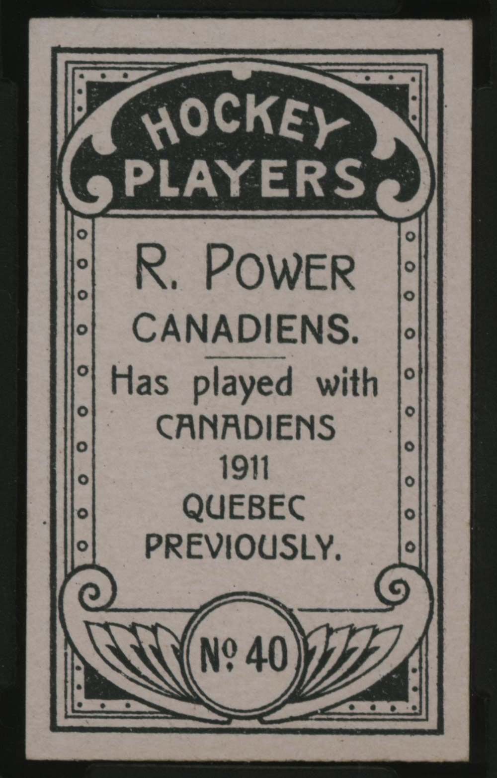 1911-1912 C55 Imperial Tobacco Hockey #40 Rocket Power - Issued Back