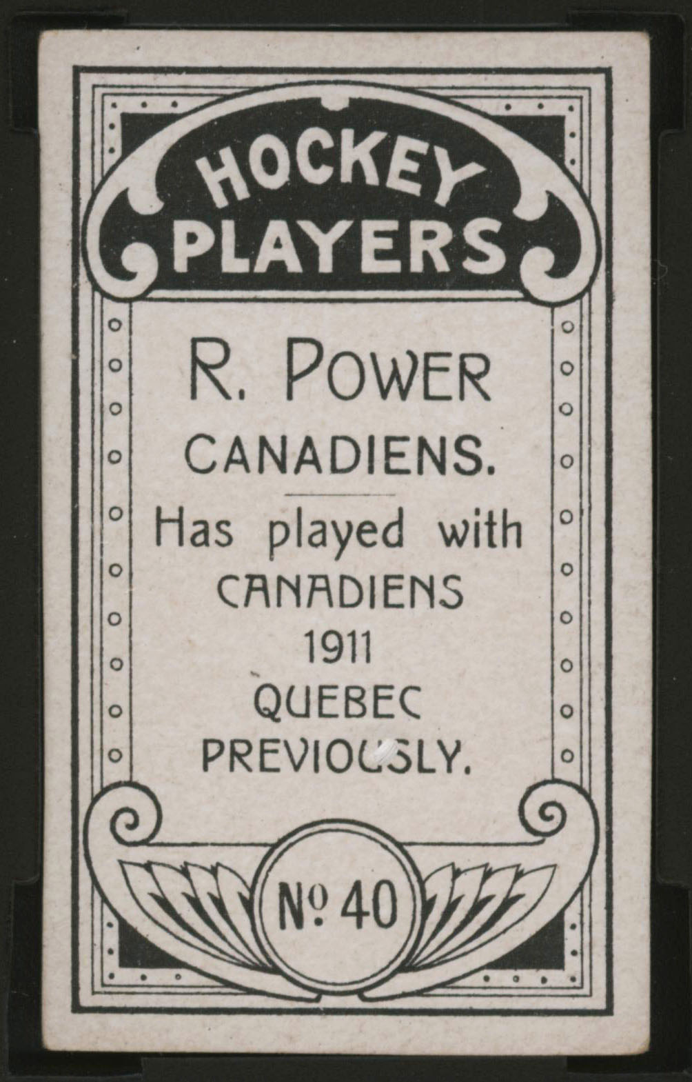 1911-1912 C55 Imperial Tobacco Hockey #40 Rocket Power - Proof Back